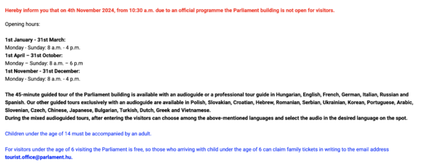 Budapest Parliament Jegymester cancellation notice of tour